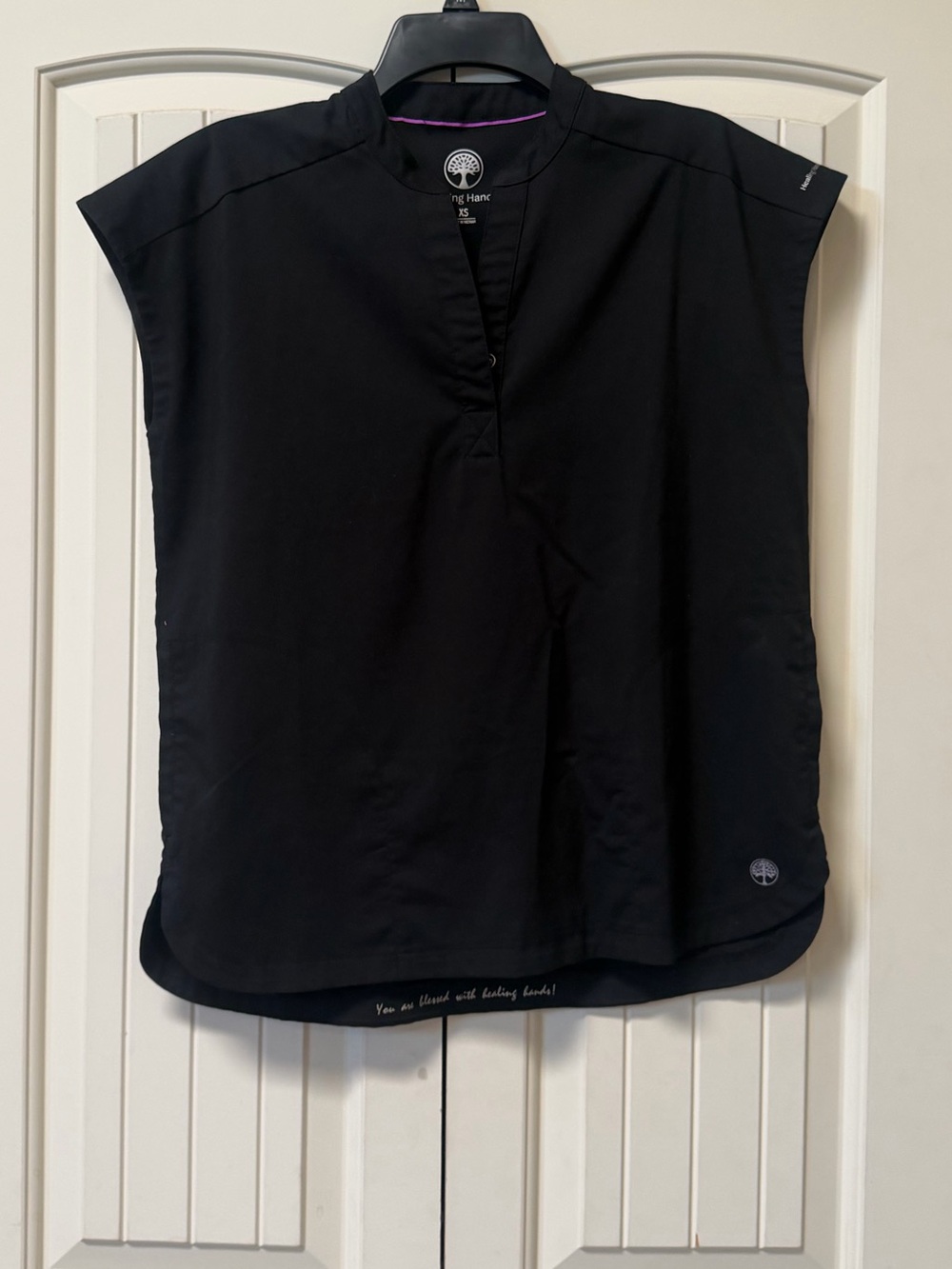 healing hands Black Short-Sleeve V-Neck Women's Top